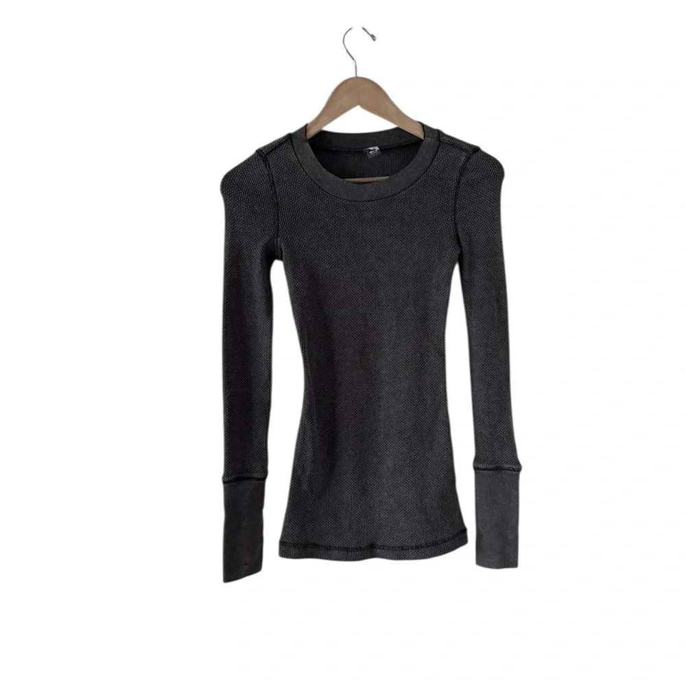 FREE PEOPLE Moto Studded Thermal Long Sleeve Top Shirt Tunic - Picture 3 of 6